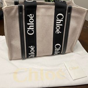 Chloe Medium Canvas tote like new black/ Beige